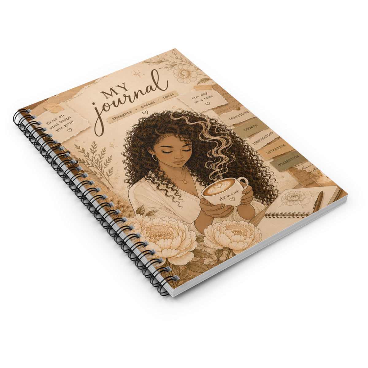 My Journal Spiral Notebook — Cozy Floral Guided Ruled Notebook for Gratitude, Self-Care & Daily Reflection
