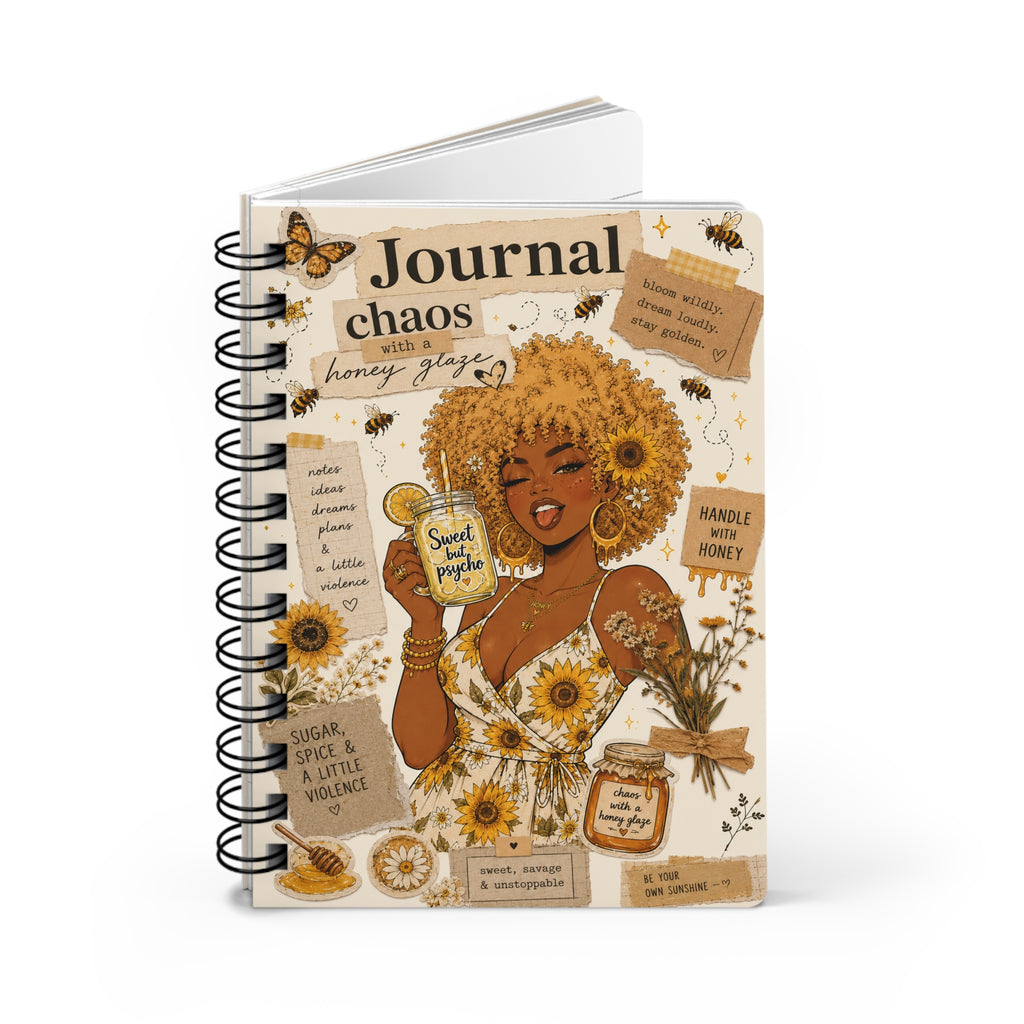 Sunflower Honey Journal — Spiral Bound Notebook with Positive Affirmations & Floral Collage