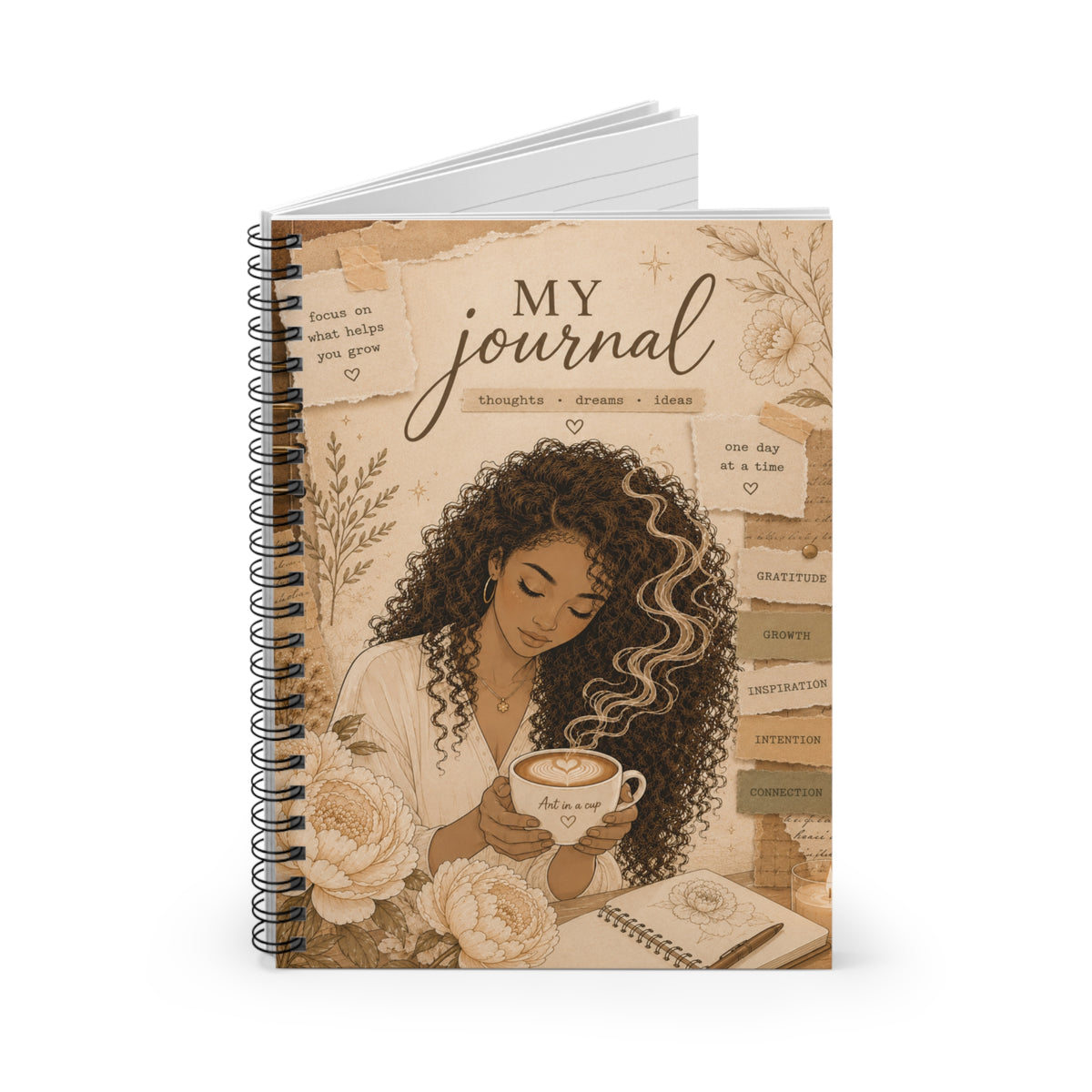 My Journal Spiral Notebook — Cozy Floral Guided Ruled Notebook for Gratitude, Self-Care & Daily Reflection