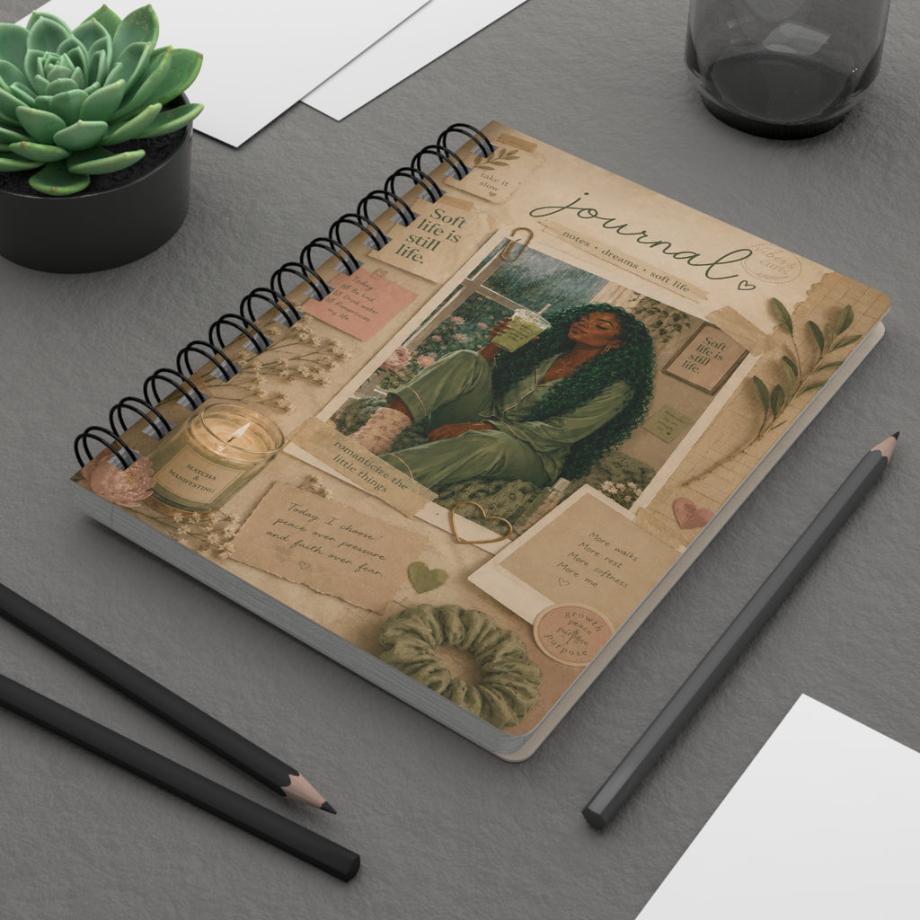 Cozy Self-Care Collage Spiral Bound Journal | Gratitude Notebook | Relaxing Aesthetic