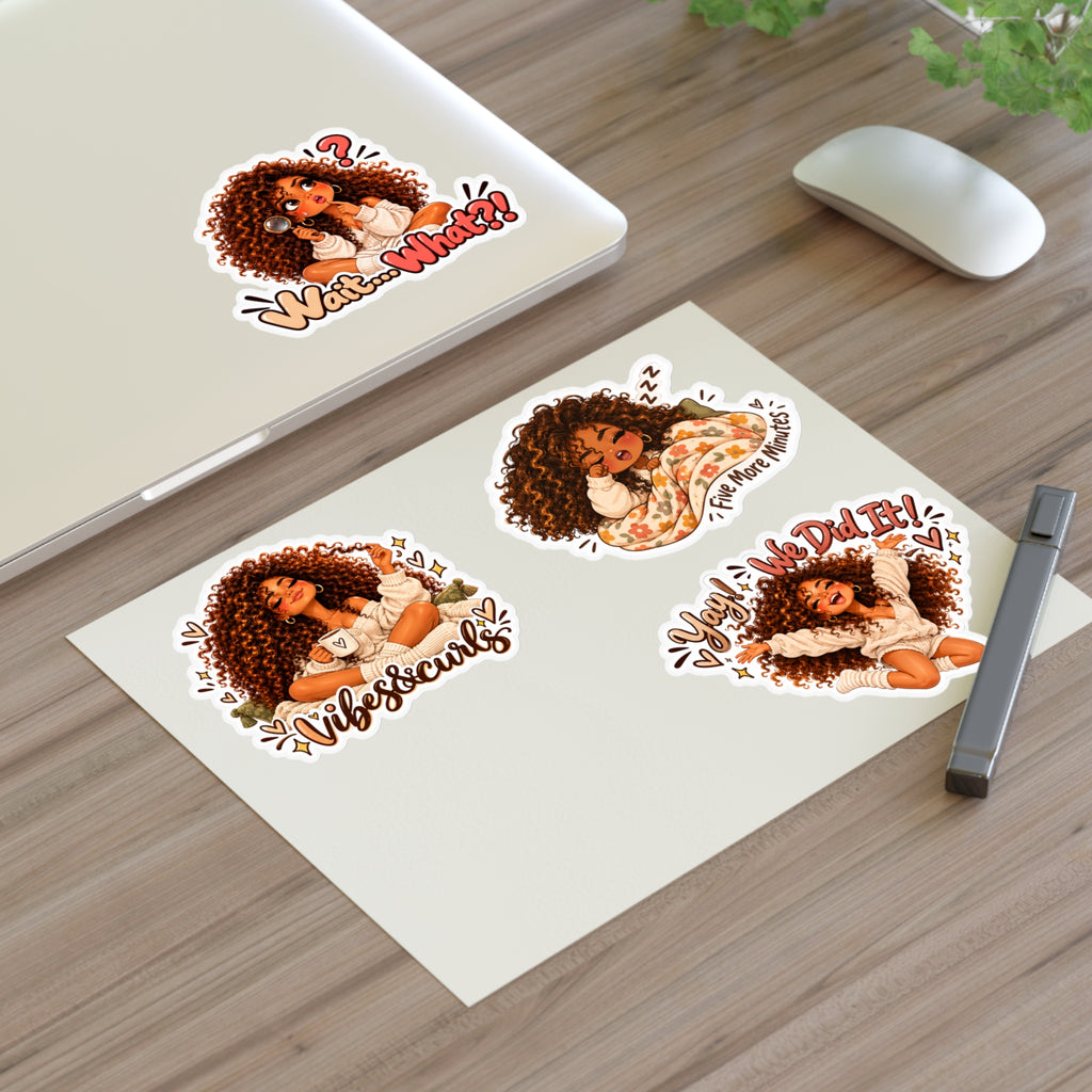 Curly Girl Sticker Sheet — 'One More Bite', 'Nailed It', 'Not Today', 'Vibes & Curls'