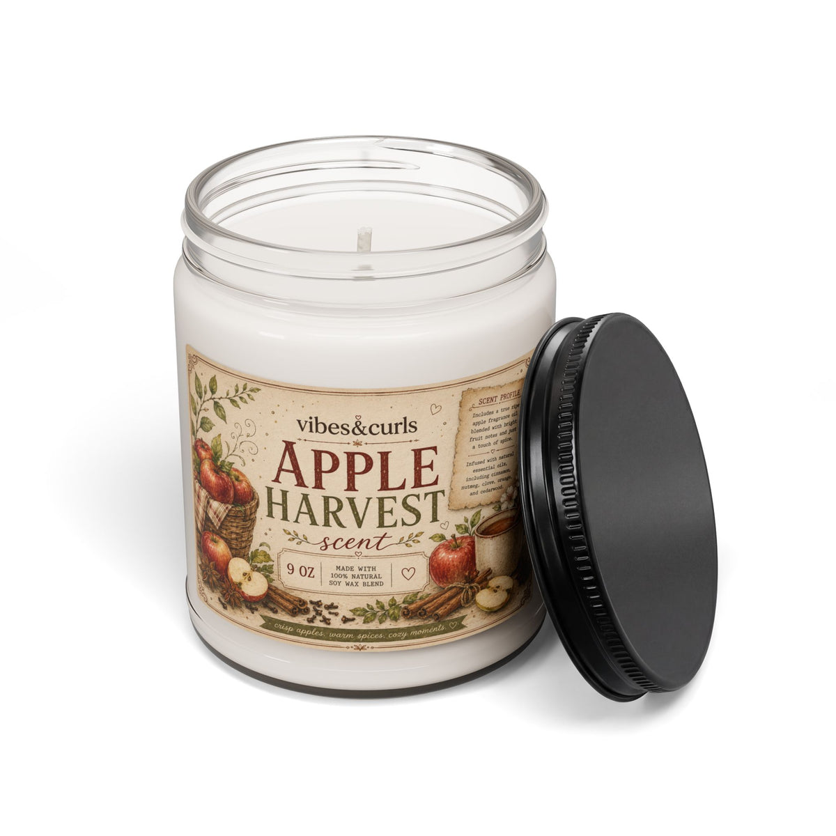 Apple Harvest Scented Soy Candle — 9oz Autumn Spice & Fresh Apple Jar