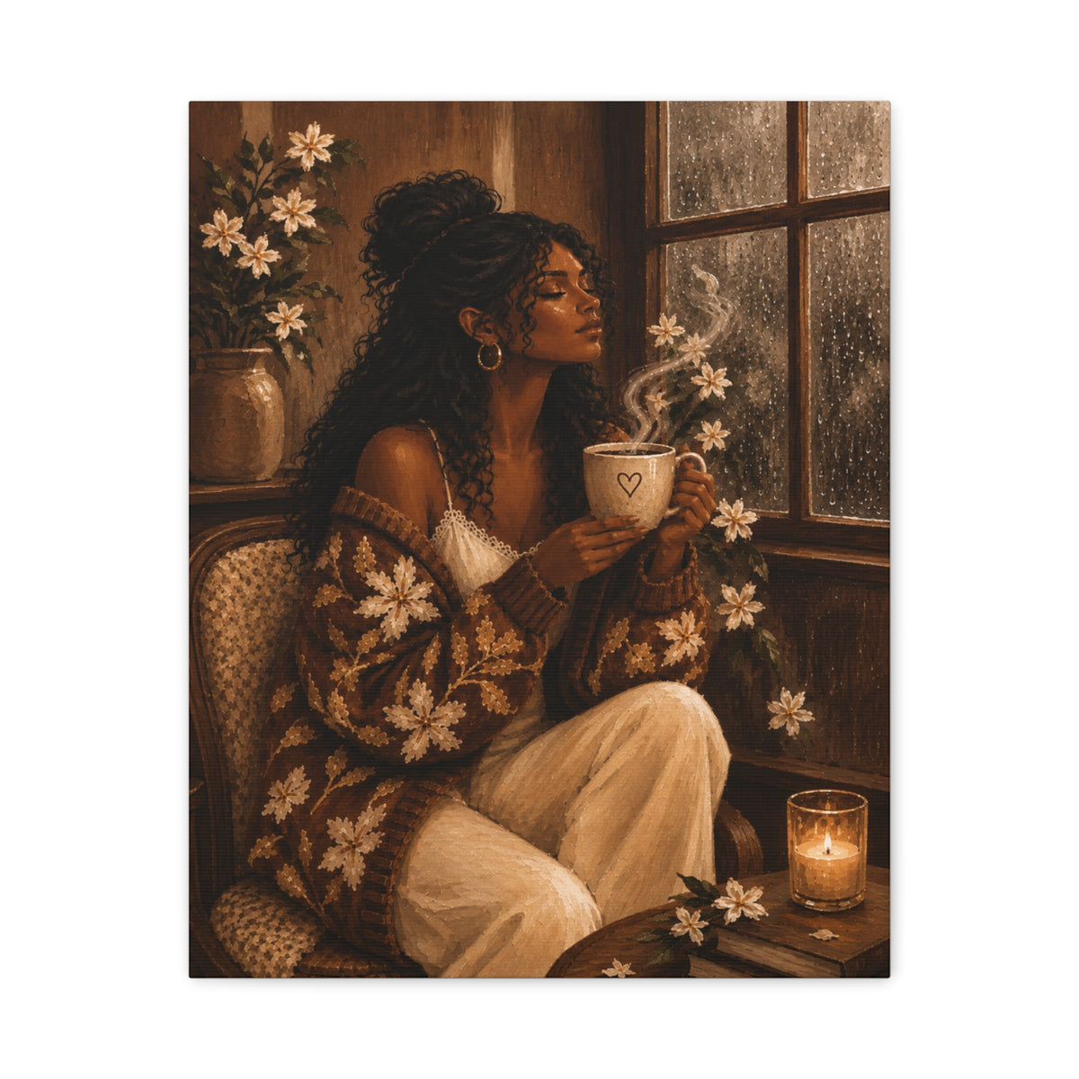 Warm Café Scene Stretched Wall Decor