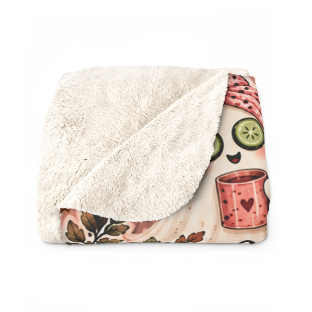 Cozy Witch Self-Care Sherpa Blanket — Halloween Pumpkin, Cats & Spa Bath Sticker Collage