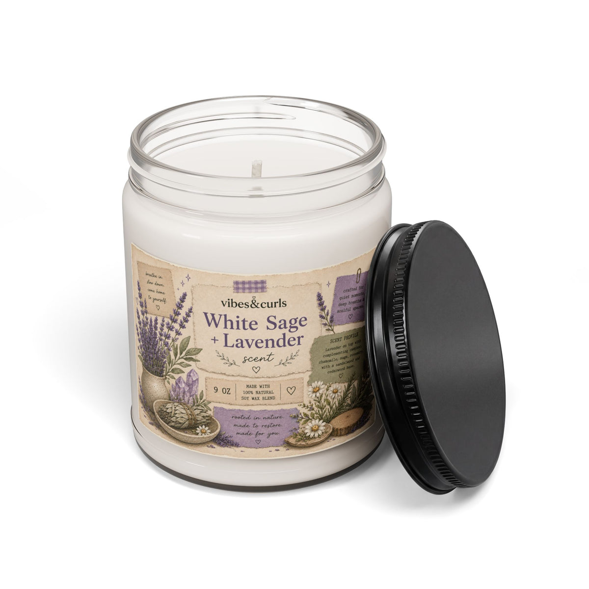 White Sage & Lavender Soy Candle — 9oz Aromatherapy Scented Jar