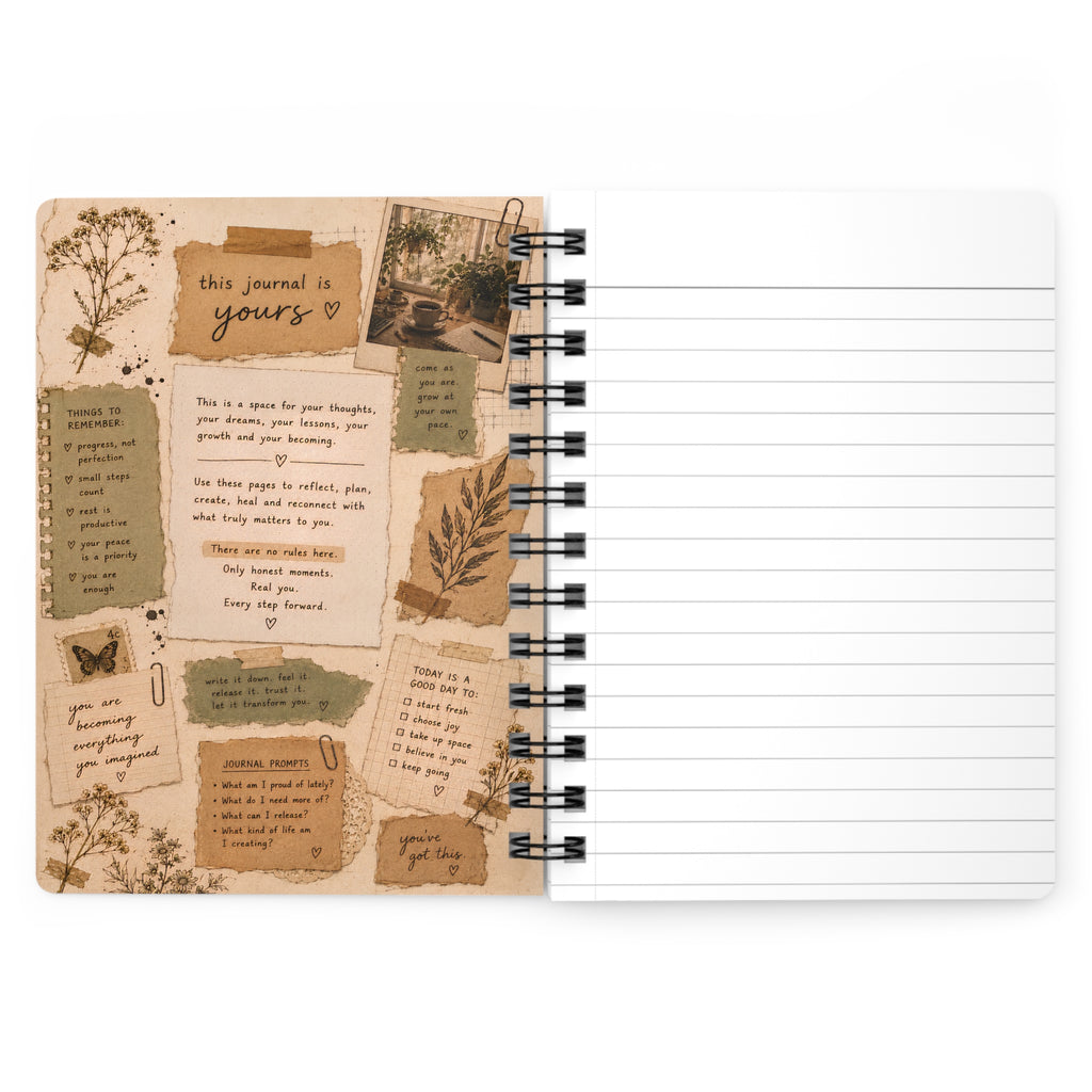 Cozy Study Girl Journal Spiral Bound Notebook | Botanical Collage Writing Diary