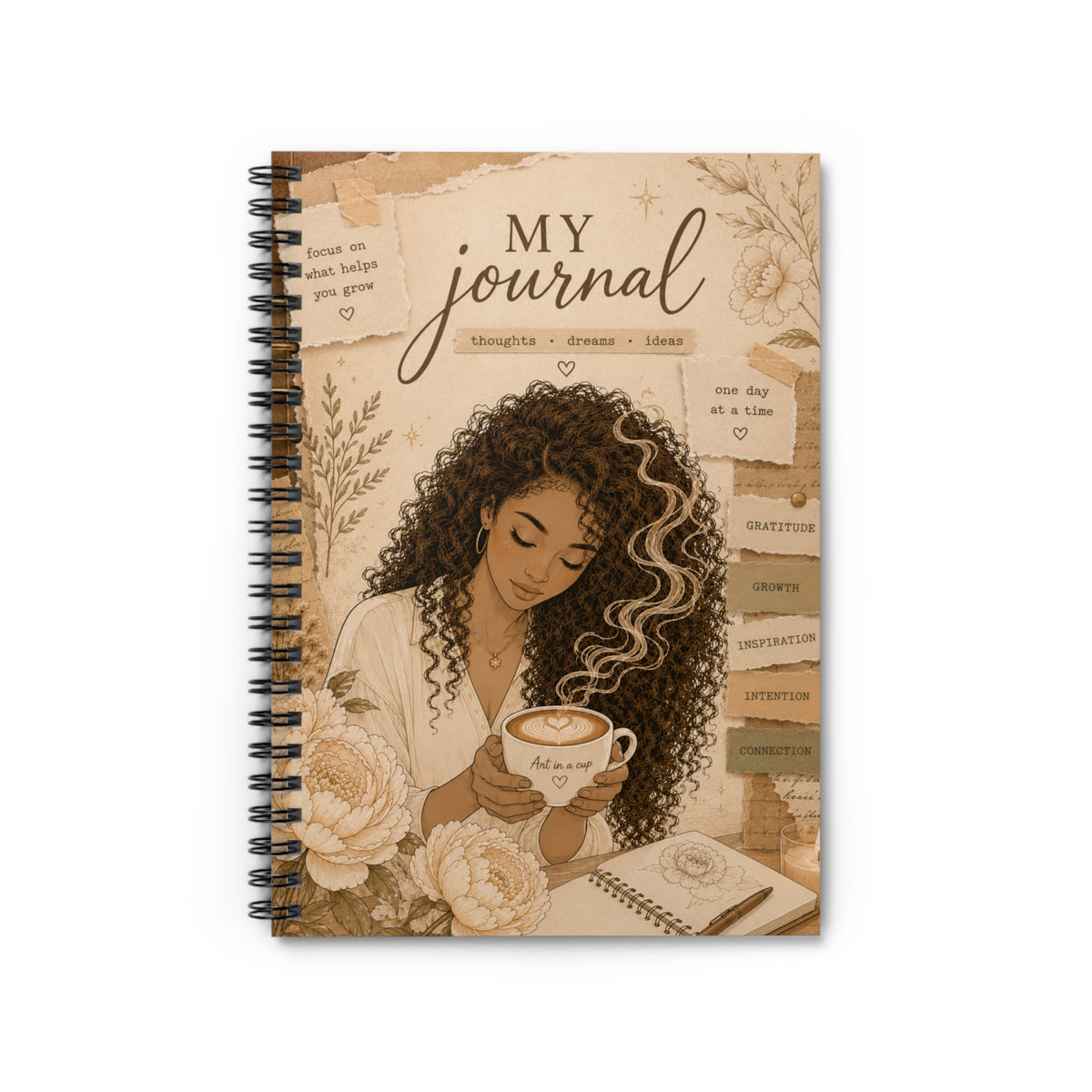 My Journal Spiral Notebook — Cozy Floral Guided Ruled Notebook for Gratitude, Self-Care & Daily Reflection