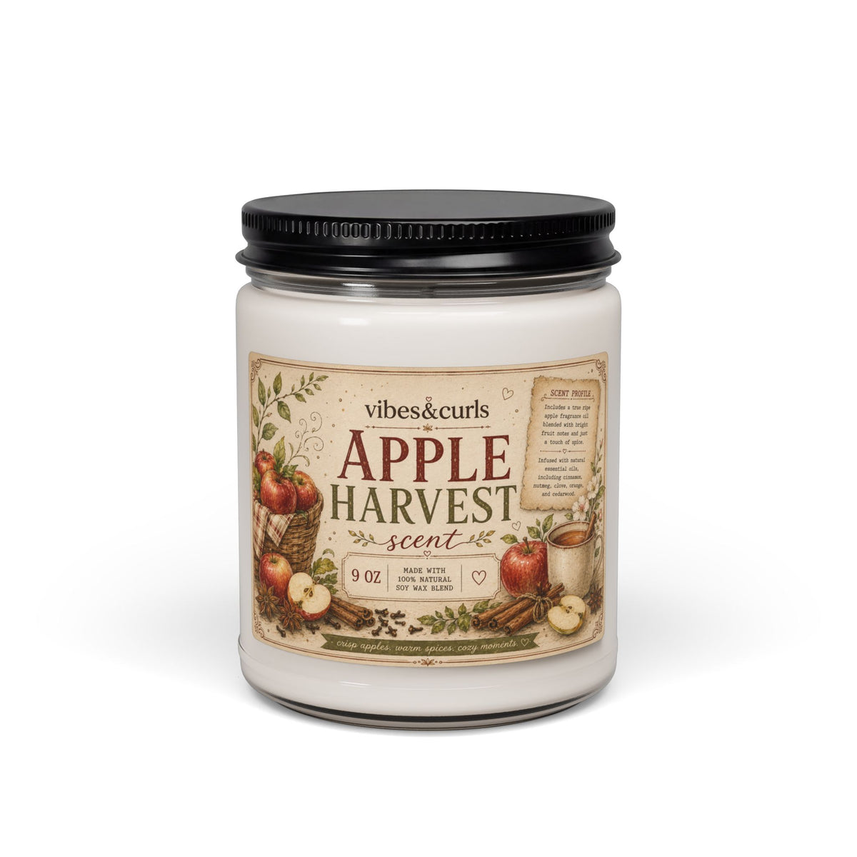 Apple Harvest Scented Soy Candle — 9oz Autumn Spice & Fresh Apple Jar