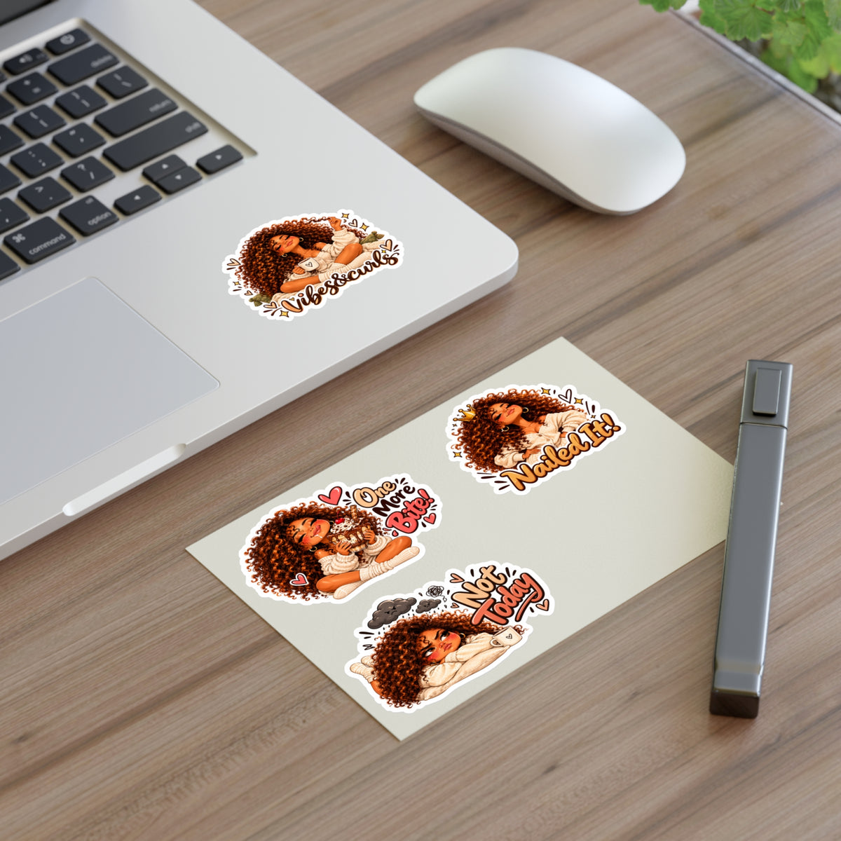 Curly Girl Sticker Sheet — 'One More Bite', 'Nailed It', 'Not Today', 'Vibes & Curls'