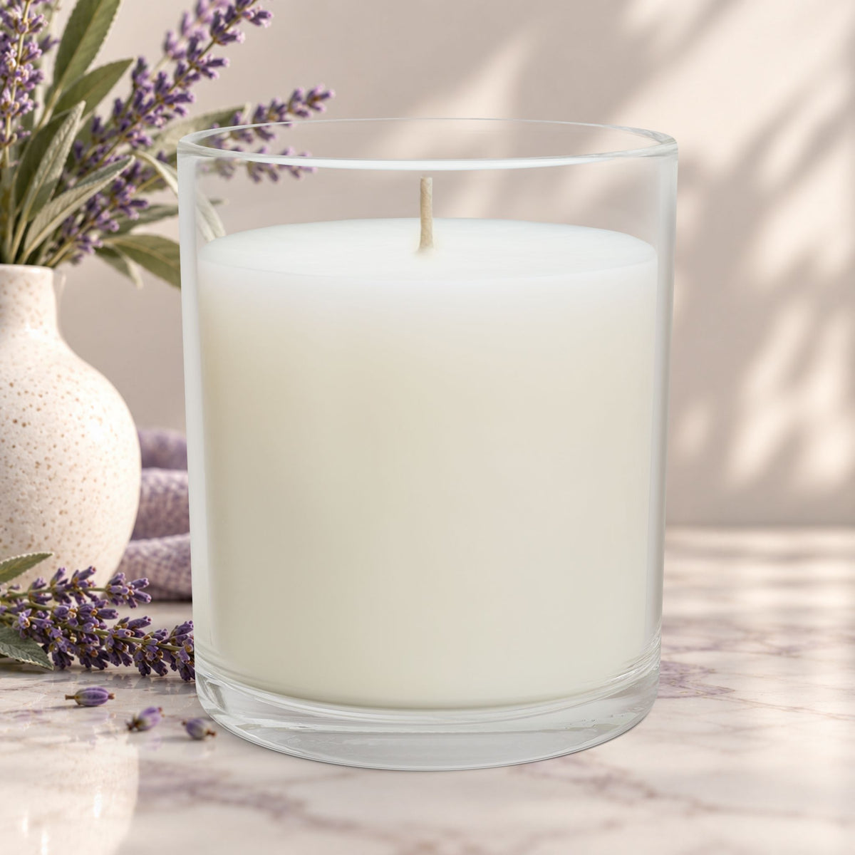White Sage + Lavender Glass Candle — Herbal Calm Aromatherapy Candle (11 oz)