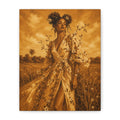 Golden Fields Canvas Wall Art — Woman in Floral Robe Matte Stretched Print
