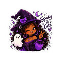 Spooky & Cute Witch Girl Kiss-Cut Sticker — Purple Halloween Ghost Laptop Decal