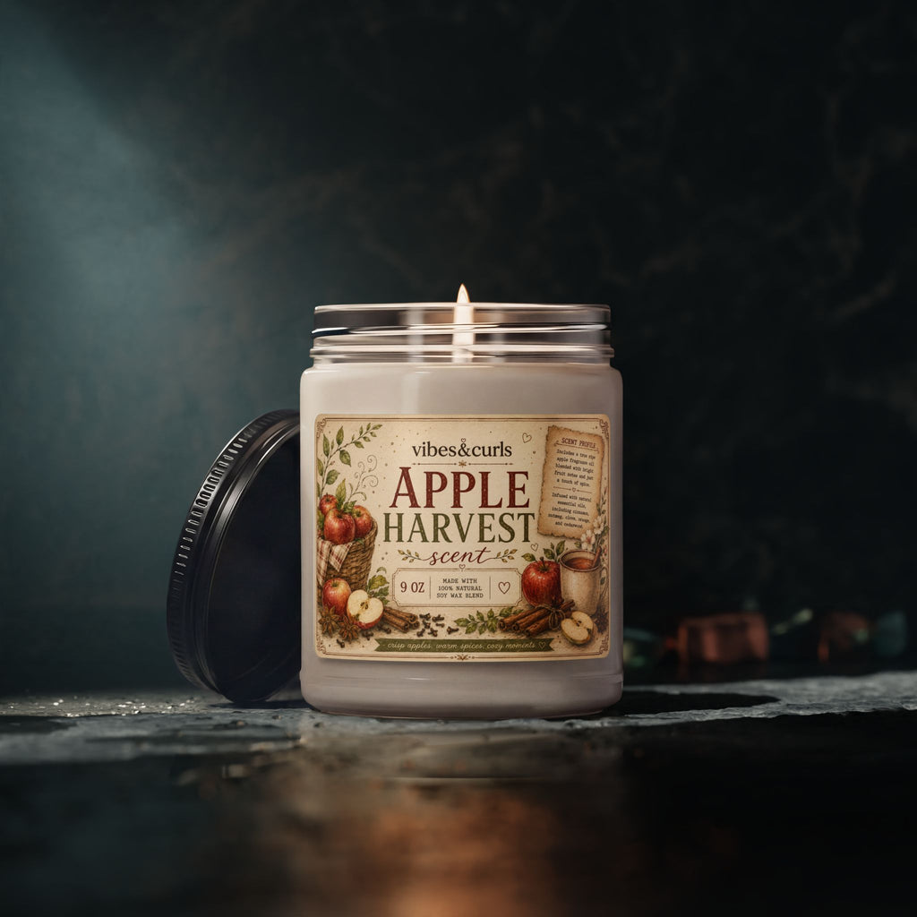 Apple Harvest Scented Soy Candle — 9oz Autumn Spice & Fresh Apple Jar