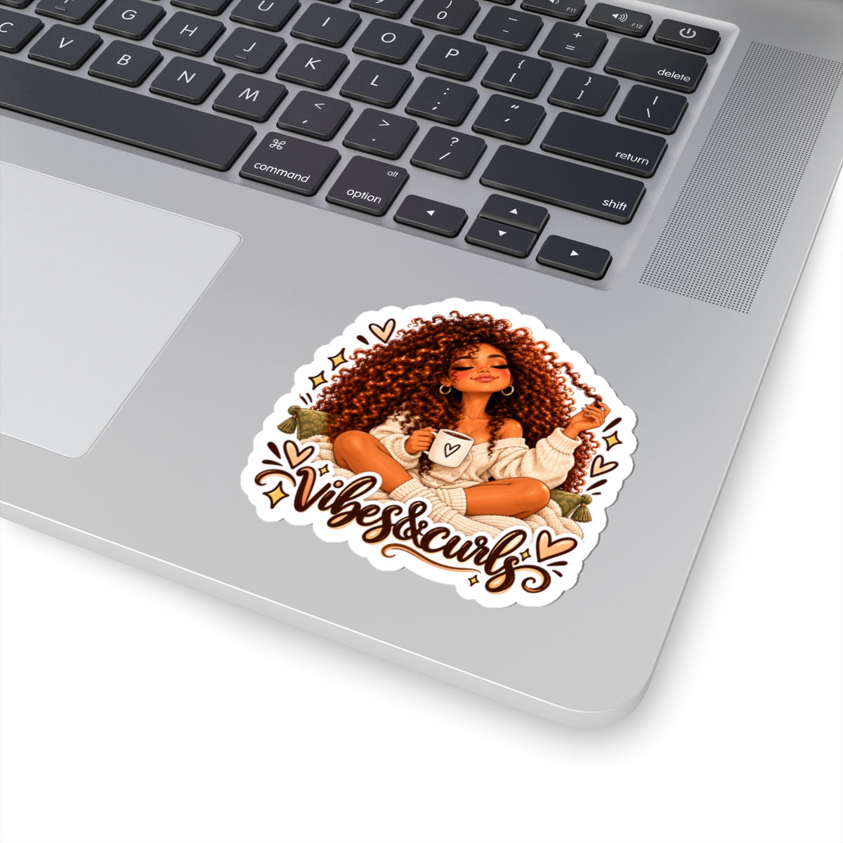 Vibes & Curls Kiss-Cut Sticker — Cozy Curly Hair Illustration