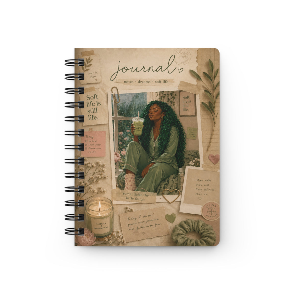 Cozy Self-Care Collage Spiral Bound Journal | Gratitude Notebook | Relaxing Aesthetic