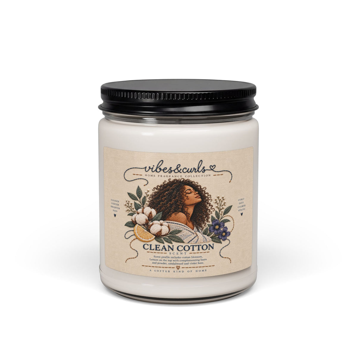 Clean Cotton Scented Soy Candle — 9oz Relaxing Cotton & Floral Jar