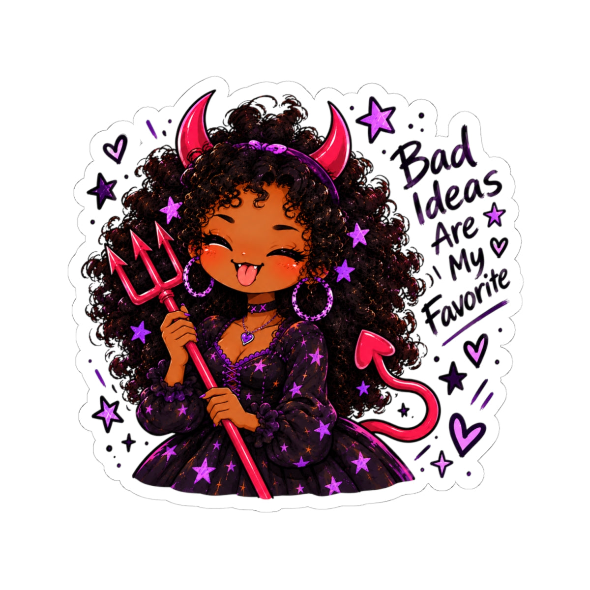 Cute Devil Girl Kiss-Cut Sticker — "Bad Ideas Are My Favorite"
