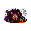 Halloween Girl & Black Cat Sticker — "Too Cute To Be Scary" Kiss-Cut