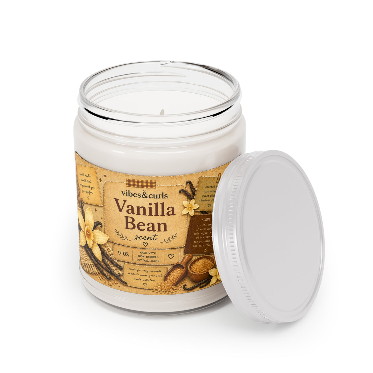 Vanilla Bean Soy Candle - 9oz Scented Jar with White Lid