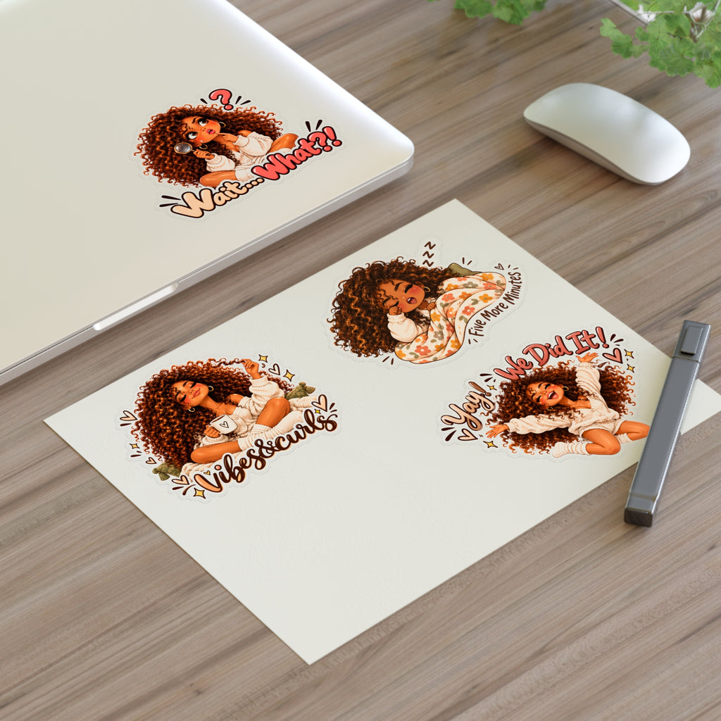 Curly Girl Sticker Sheet — 'One More Bite', 'Nailed It', 'Not Today', 'Vibes & Curls'