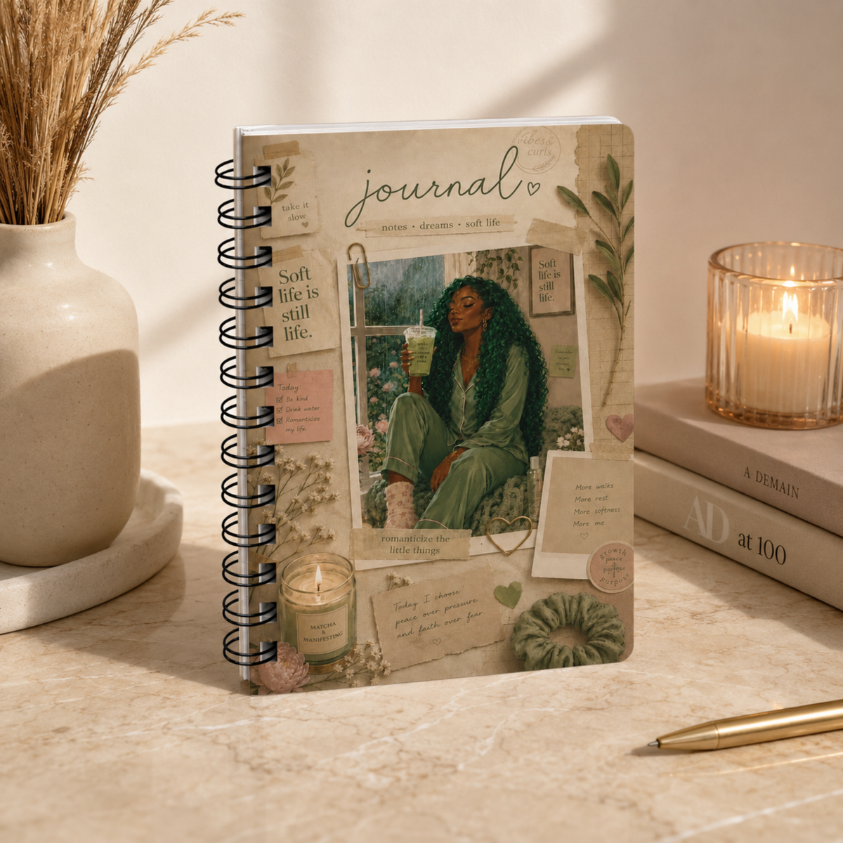 Cozy Self-Care Collage Spiral Bound Journal | Gratitude Notebook | Relaxing Aesthetic