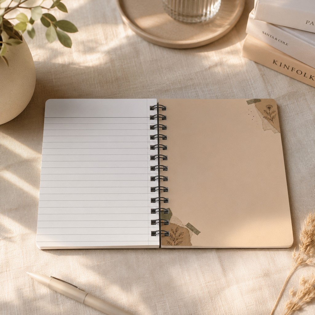 Cozy Study Girl Journal Spiral Bound Notebook | Botanical Collage Writing Diary