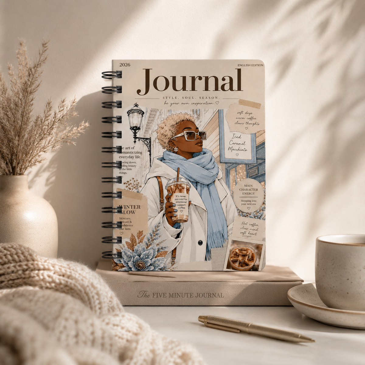 Cozy Coffee Street Style Spiral Journal | Floral Winter Aesthetic Notebook
