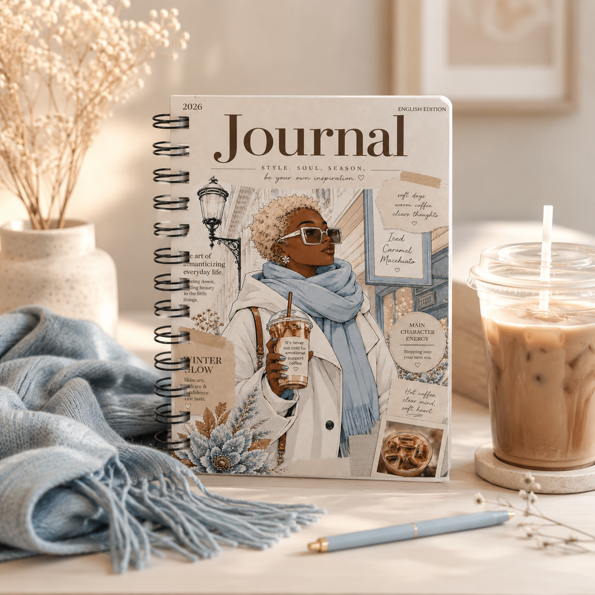 Cozy Coffee Street Style Spiral Journal | Floral Winter Aesthetic Notebook