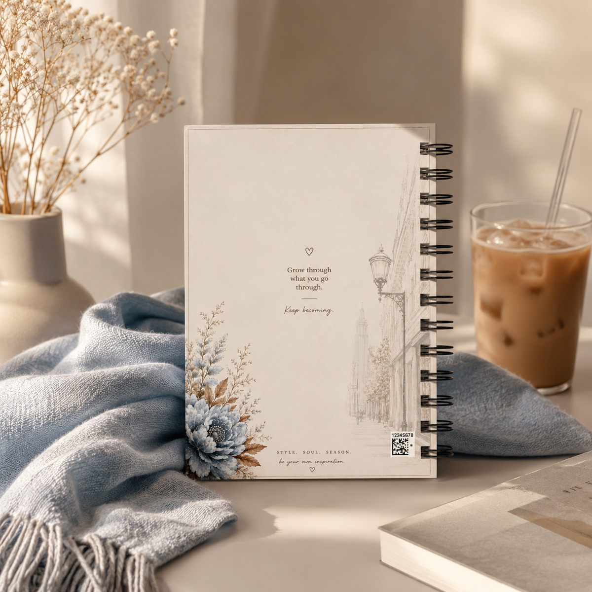 Cozy Coffee Street Style Spiral Journal | Floral Winter Aesthetic Notebook