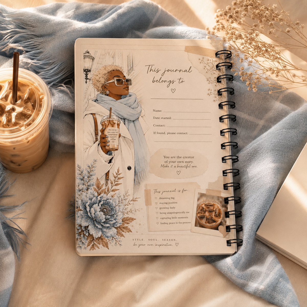 Cozy Coffee Street Style Spiral Journal | Floral Winter Aesthetic Notebook