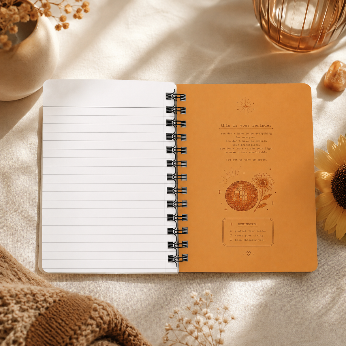 Retro Roller Skater Journal | Spiral Bound Notebook, Vintage Disco Floral Cover