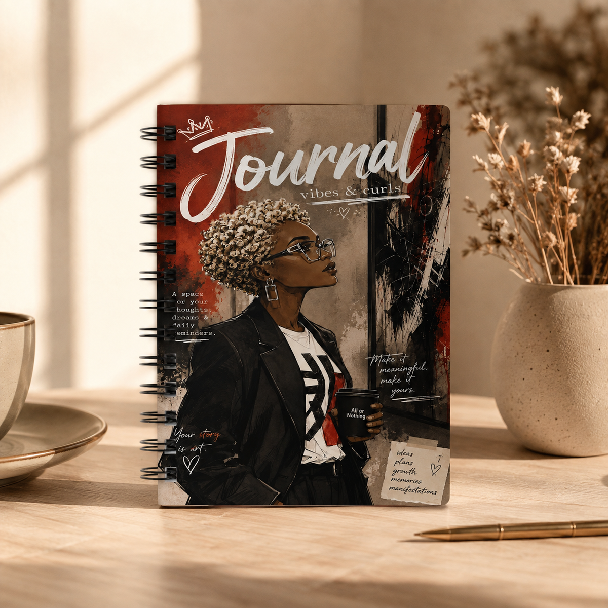 Spiral Journal — Urban Chic 'Journal Vibes & Curls' Notebook for Creative Women