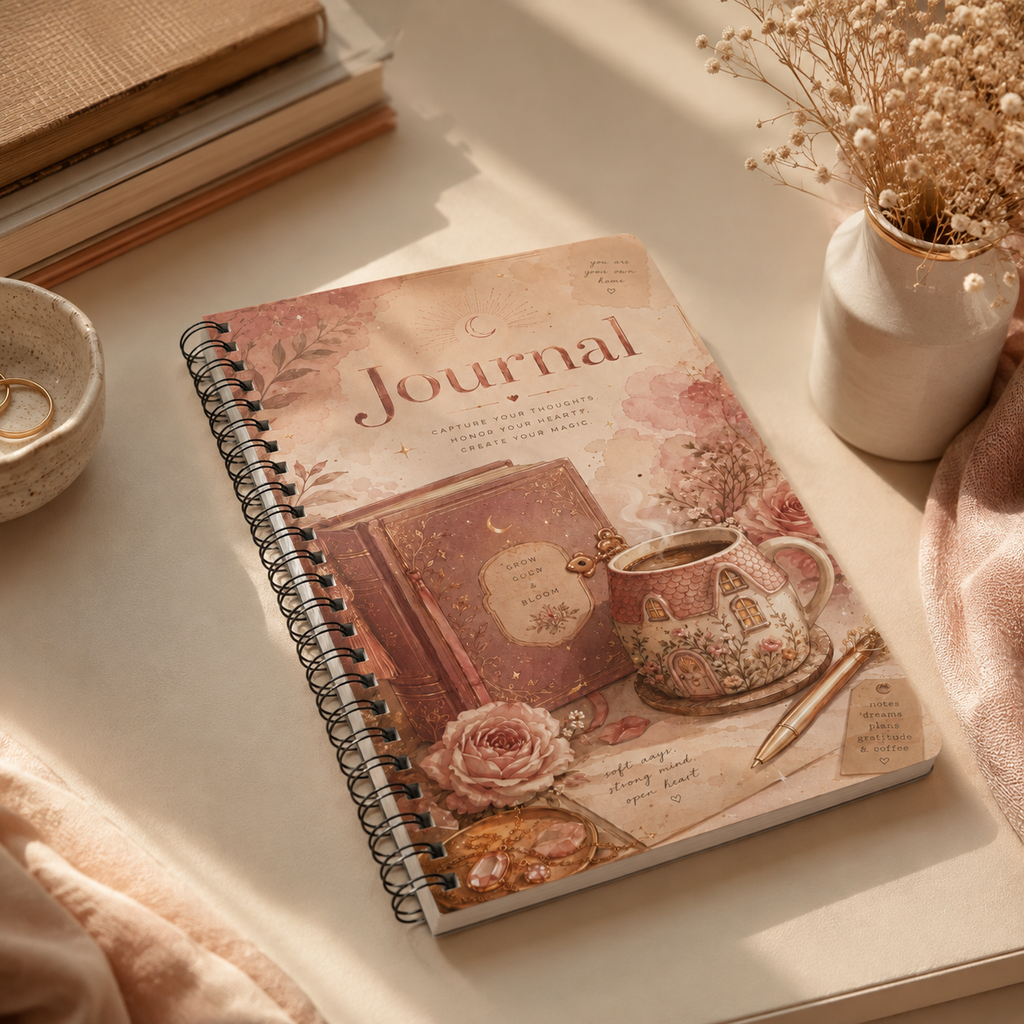 A5 Wirobound Journal — Cozy Tea & Moonlight Floral Notebook