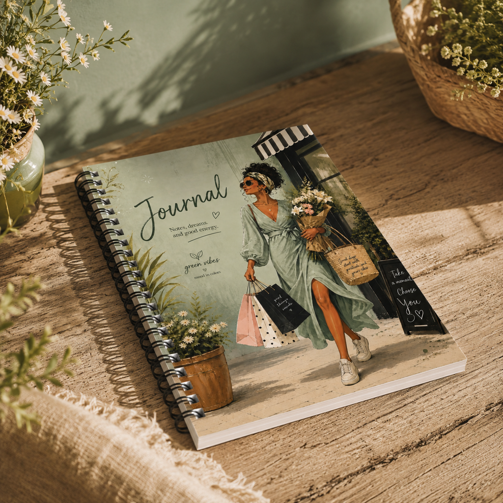 Fashionista Journal Spiral Notebook — 'Journal: Notes, Dreams and Good Energy' Ruled Notebook