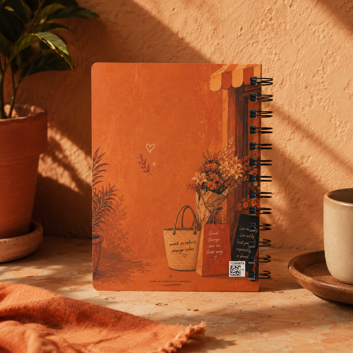 Orange Vibes Spiral Journal — Fashionable Floral Notebook