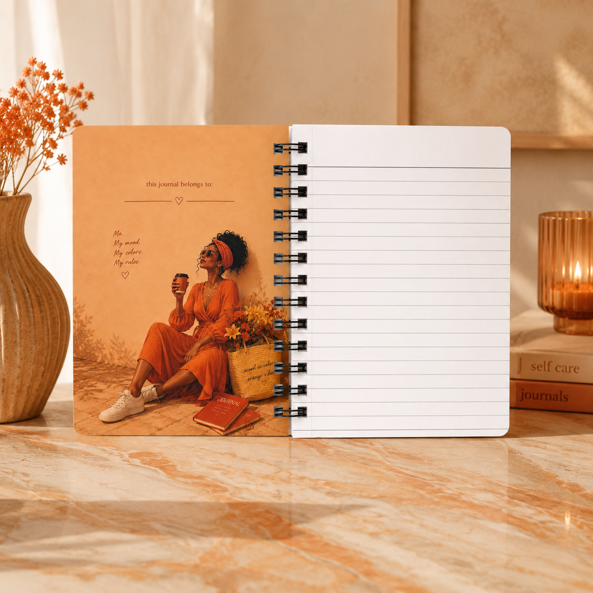 Orange Vibes Spiral Journal — Fashionable Floral Notebook