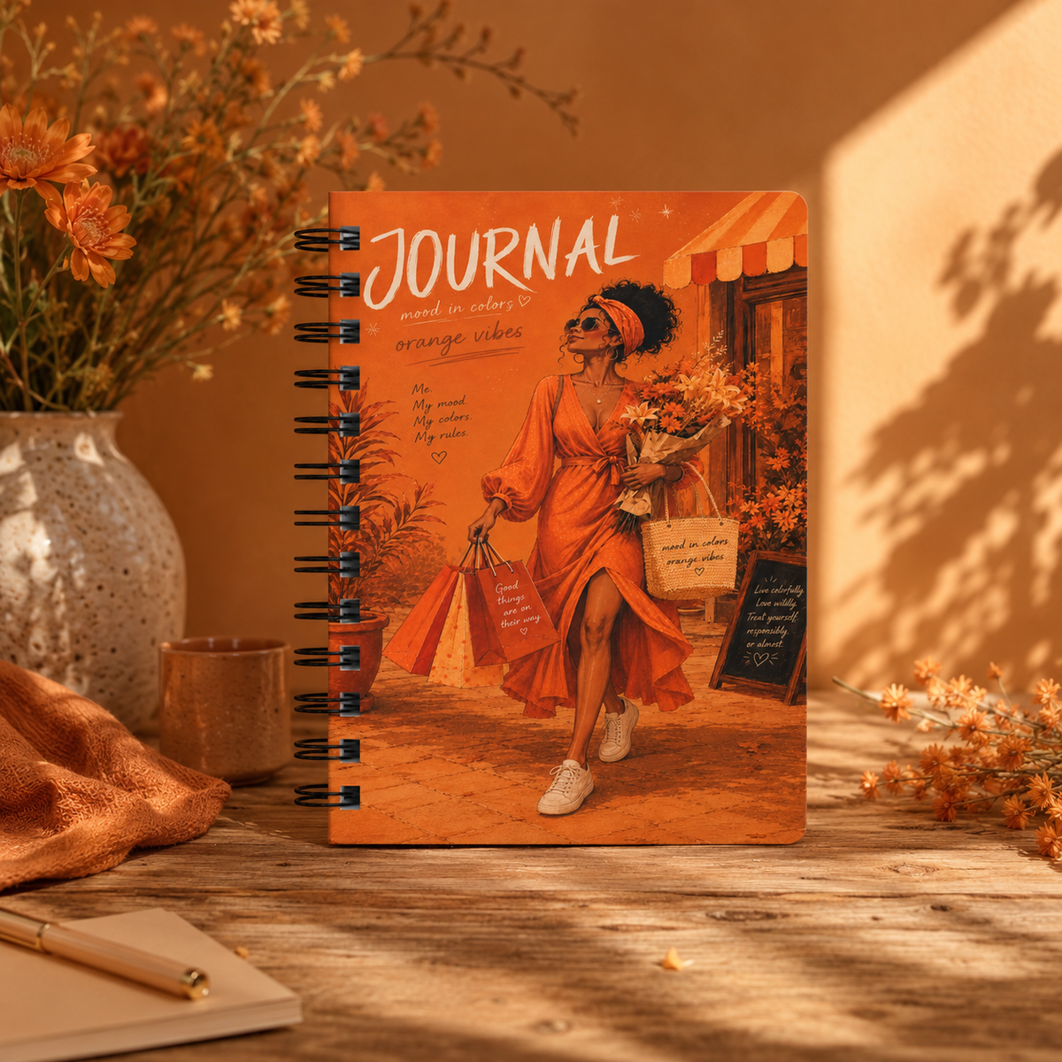 Orange Vibes Spiral Journal — Fashionable Floral Notebook