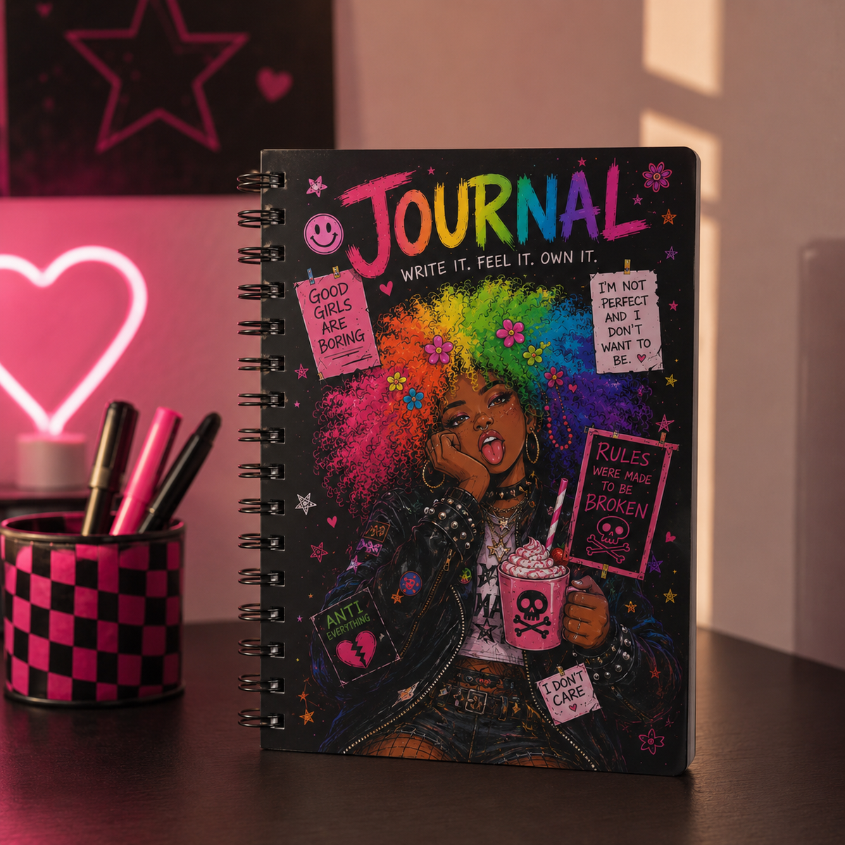 Journal — Bold Feminist Illustrated Spiral Notebook: "Your Story. Your Rules. Your Revolution."