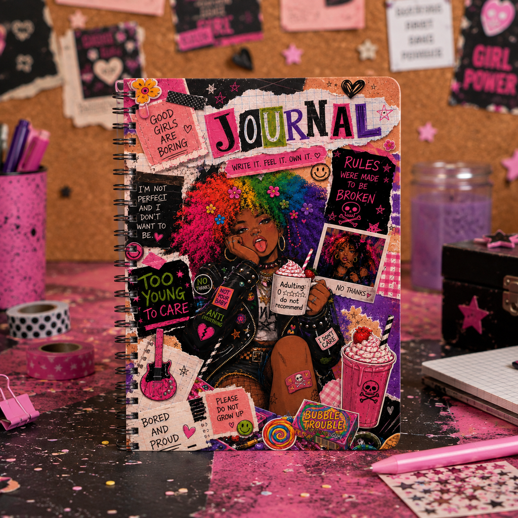 Colorful Punk Girl Journal — A5 Spiral Notebook (Wirobound Softcover)