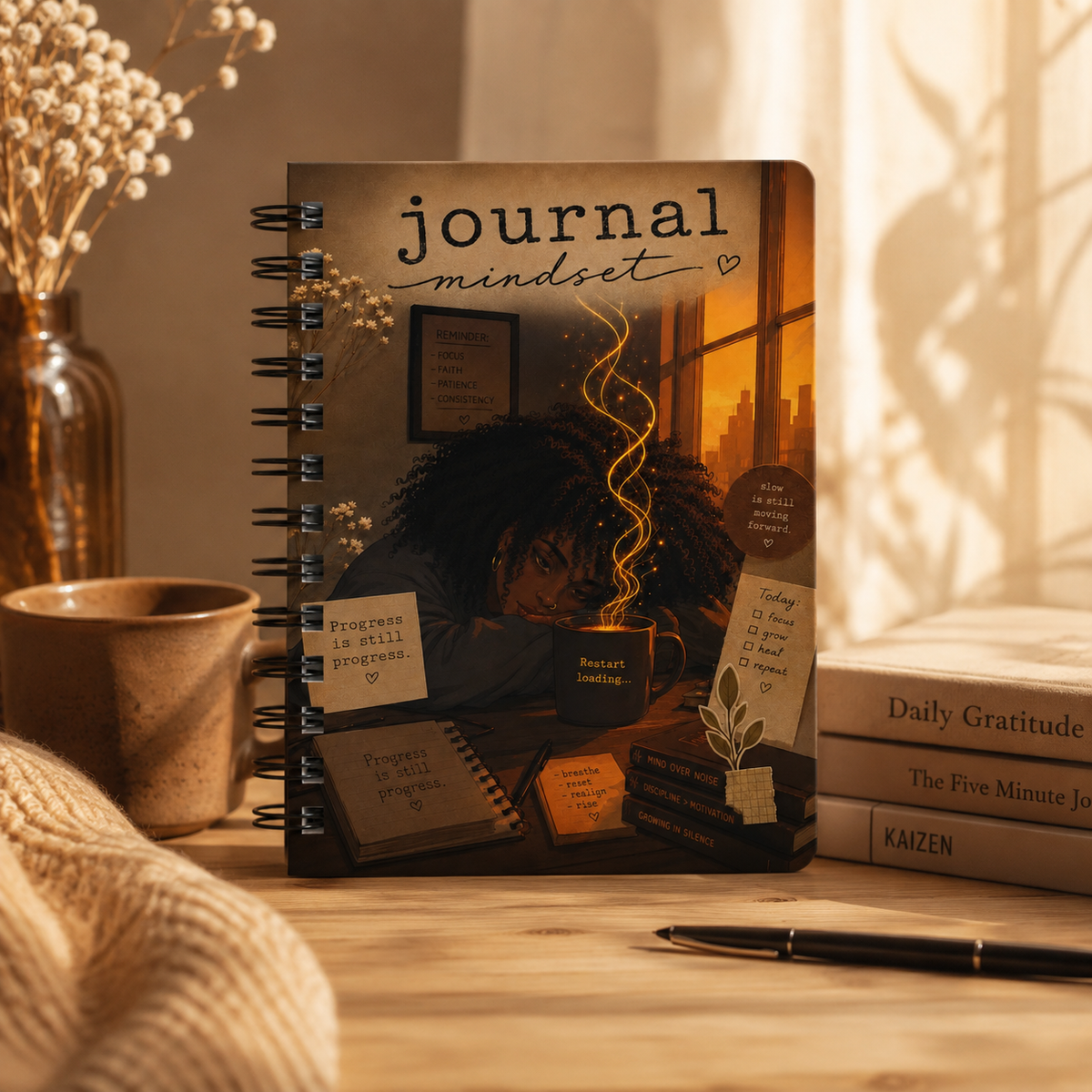 Journal Mindset Spiral Notebook — Cozy Self-Reflection Journal with Motivational Cover