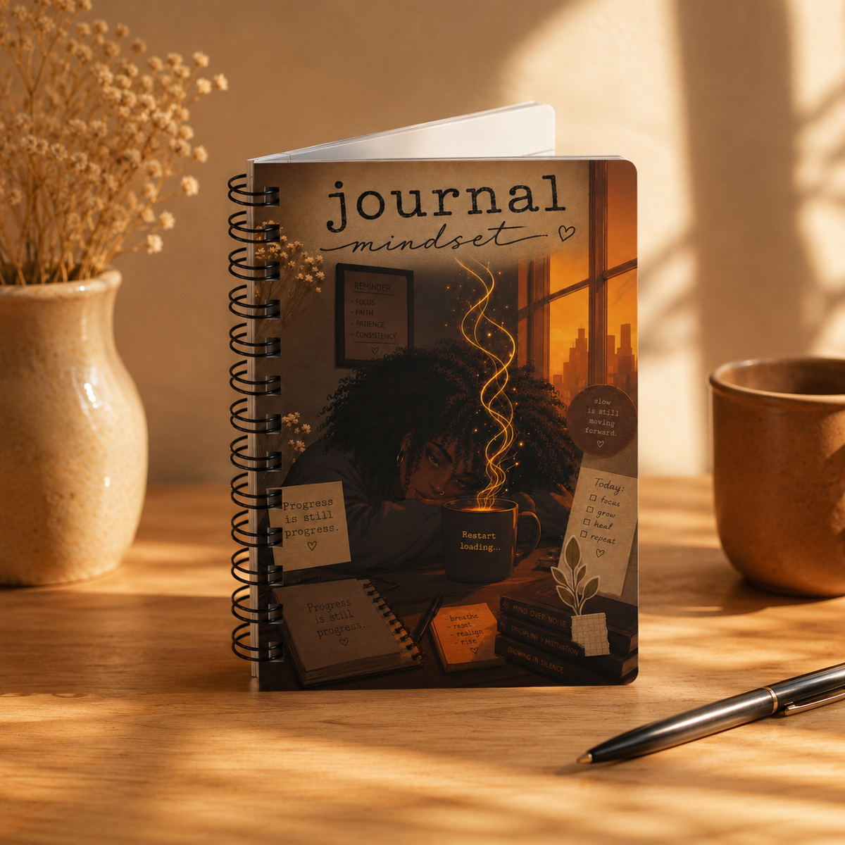 Journal Mindset Spiral Notebook — Cozy Self-Reflection Journal with Motivational Cover