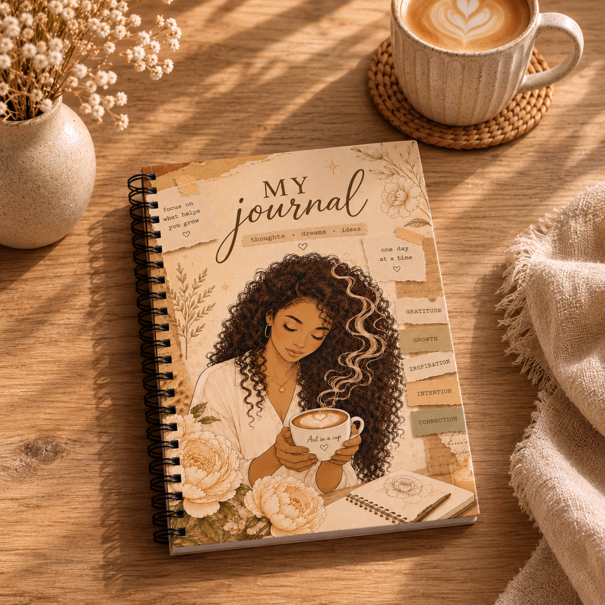 My Journal Spiral Notebook — Cozy Floral Guided Ruled Notebook for Gratitude, Self-Care & Daily Reflection