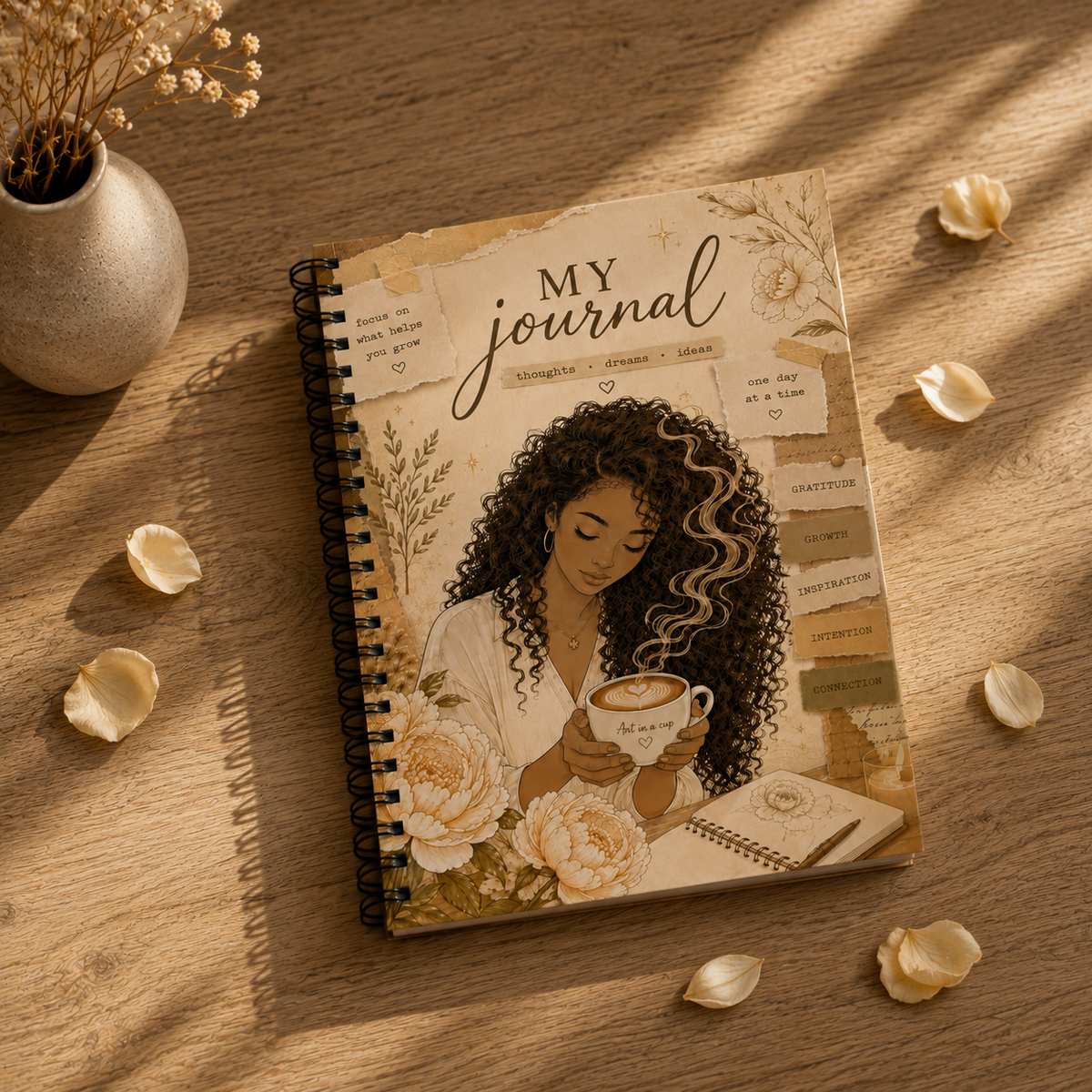 My Journal Spiral Notebook — Cozy Floral Guided Ruled Notebook for Gratitude, Self-Care & Daily Reflection