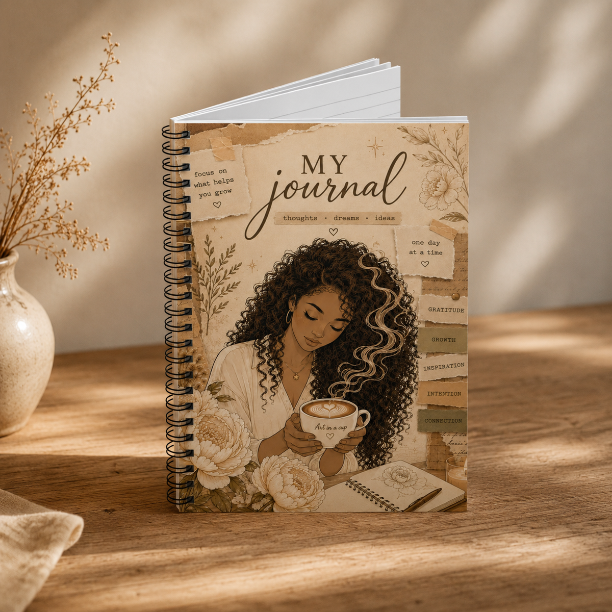 My Journal Spiral Notebook — Cozy Floral Guided Ruled Notebook for Gratitude, Self-Care & Daily Reflection