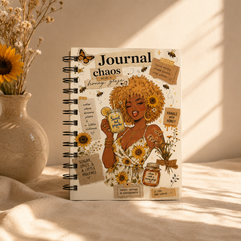 Sunflower Honey Journal — Spiral Bound Notebook with Positive Affirmations & Floral Collage