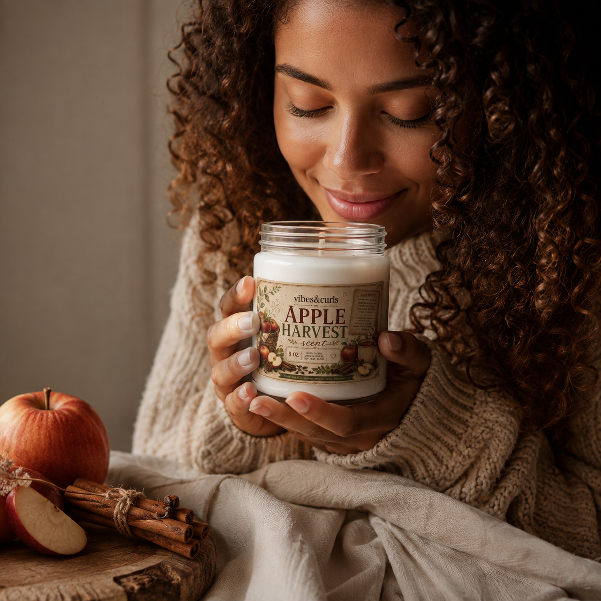 Apple Harvest Scented Soy Candle — 9oz Autumn Spice & Fresh Apple Jar