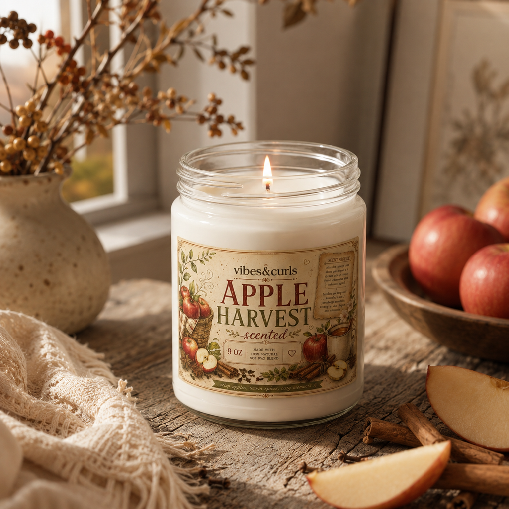 Apple Harvest Scented Soy Candle — 9oz Autumn Spice & Fresh Apple Jar