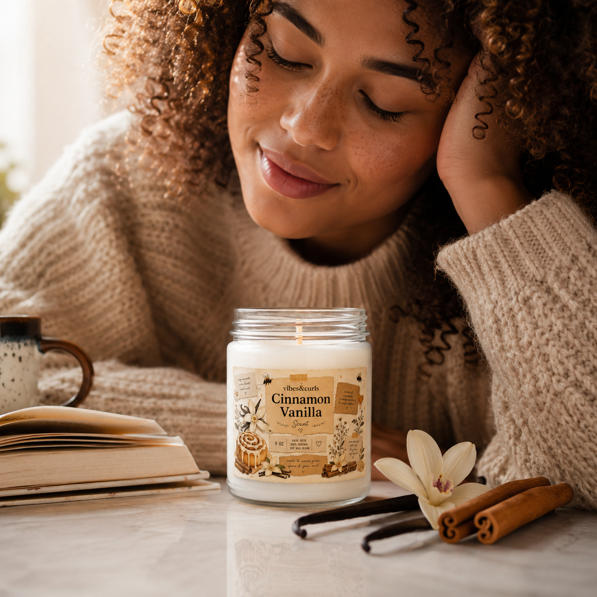 Cinnamon Vanilla Soy Candle — 9oz Scented Jar (Warm Bakery + Cozy Spice)