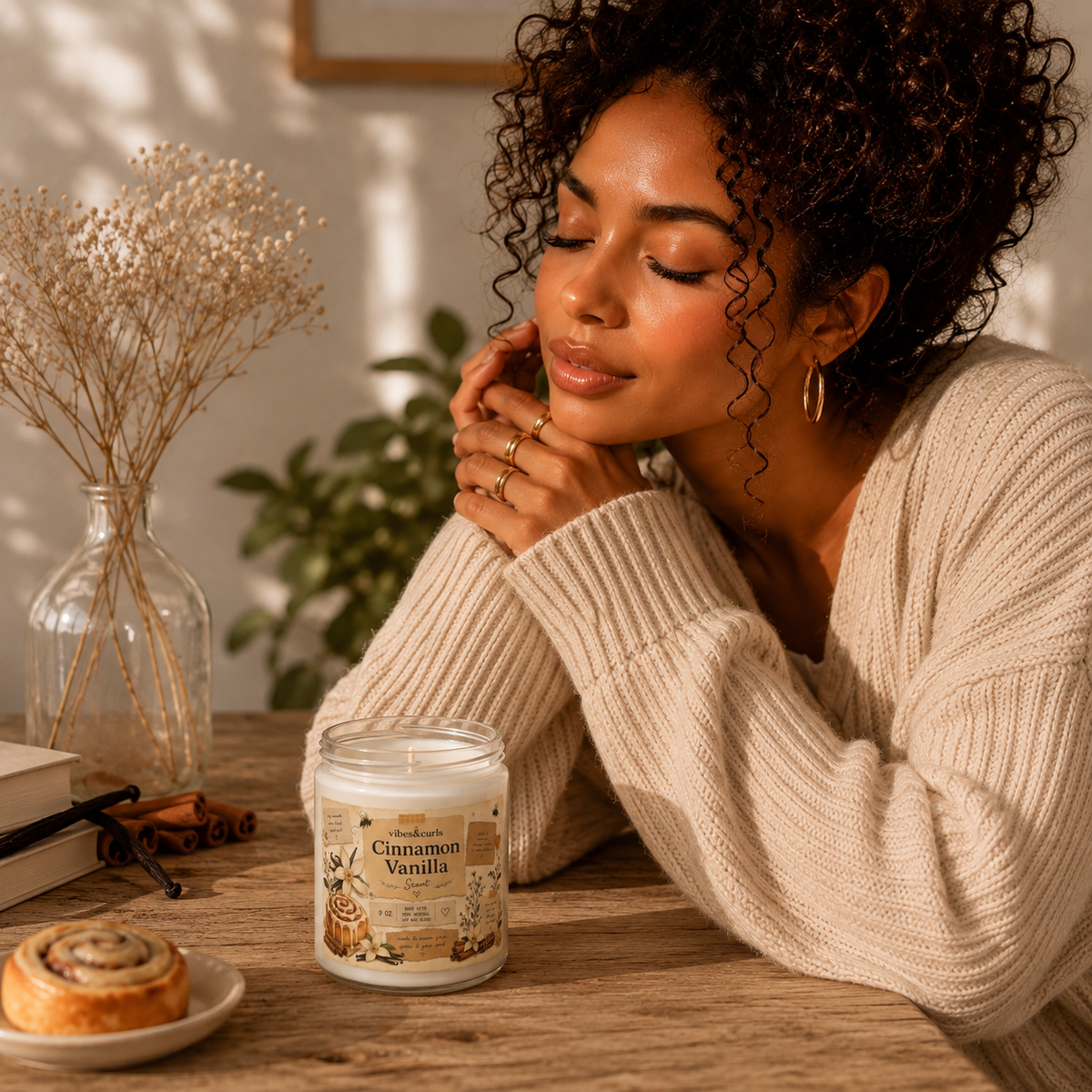 Cinnamon Vanilla Soy Candle — 9oz Scented Jar (Warm Bakery + Cozy Spice)
