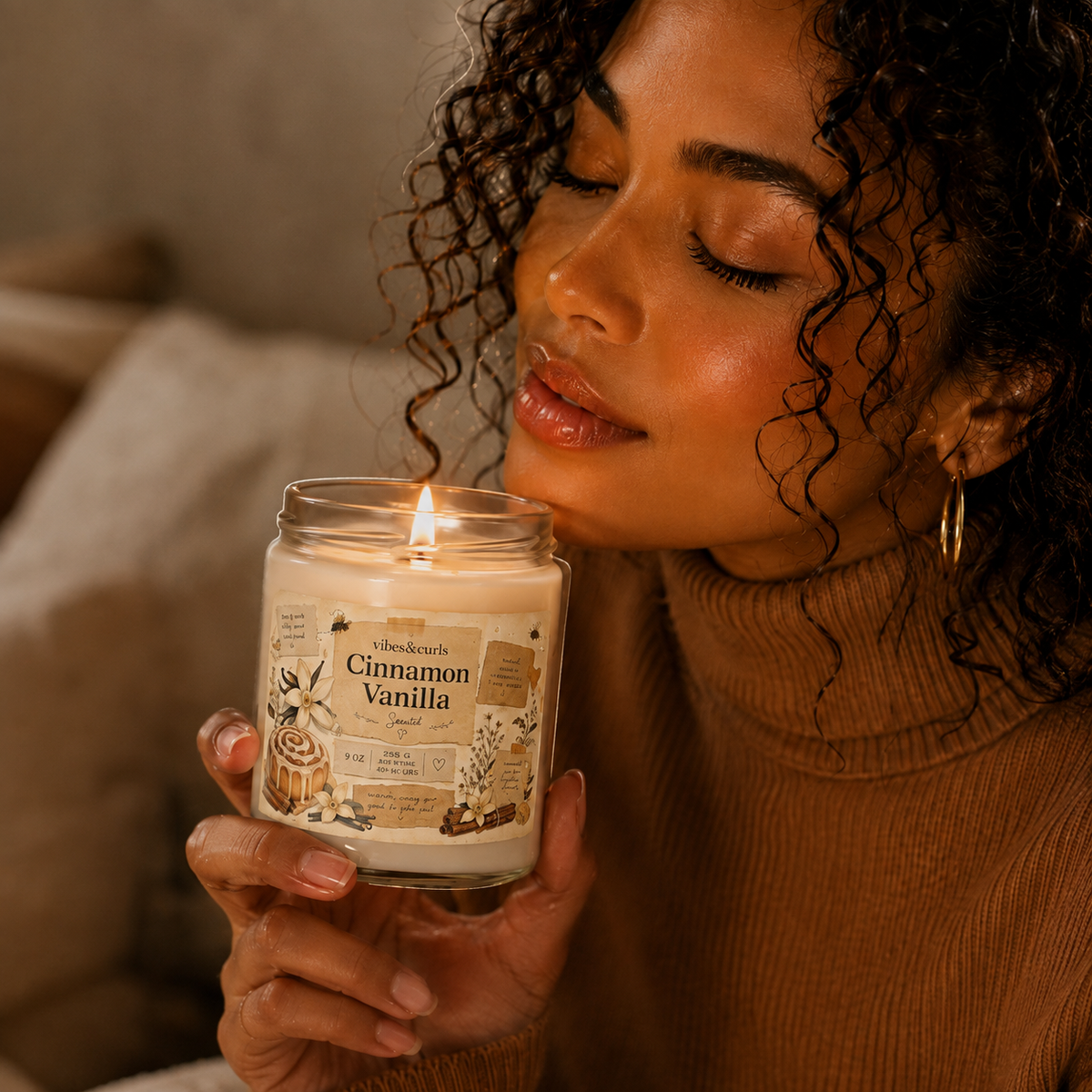 Cinnamon Vanilla Soy Candle — 9oz Scented Jar (Warm Bakery + Cozy Spice)